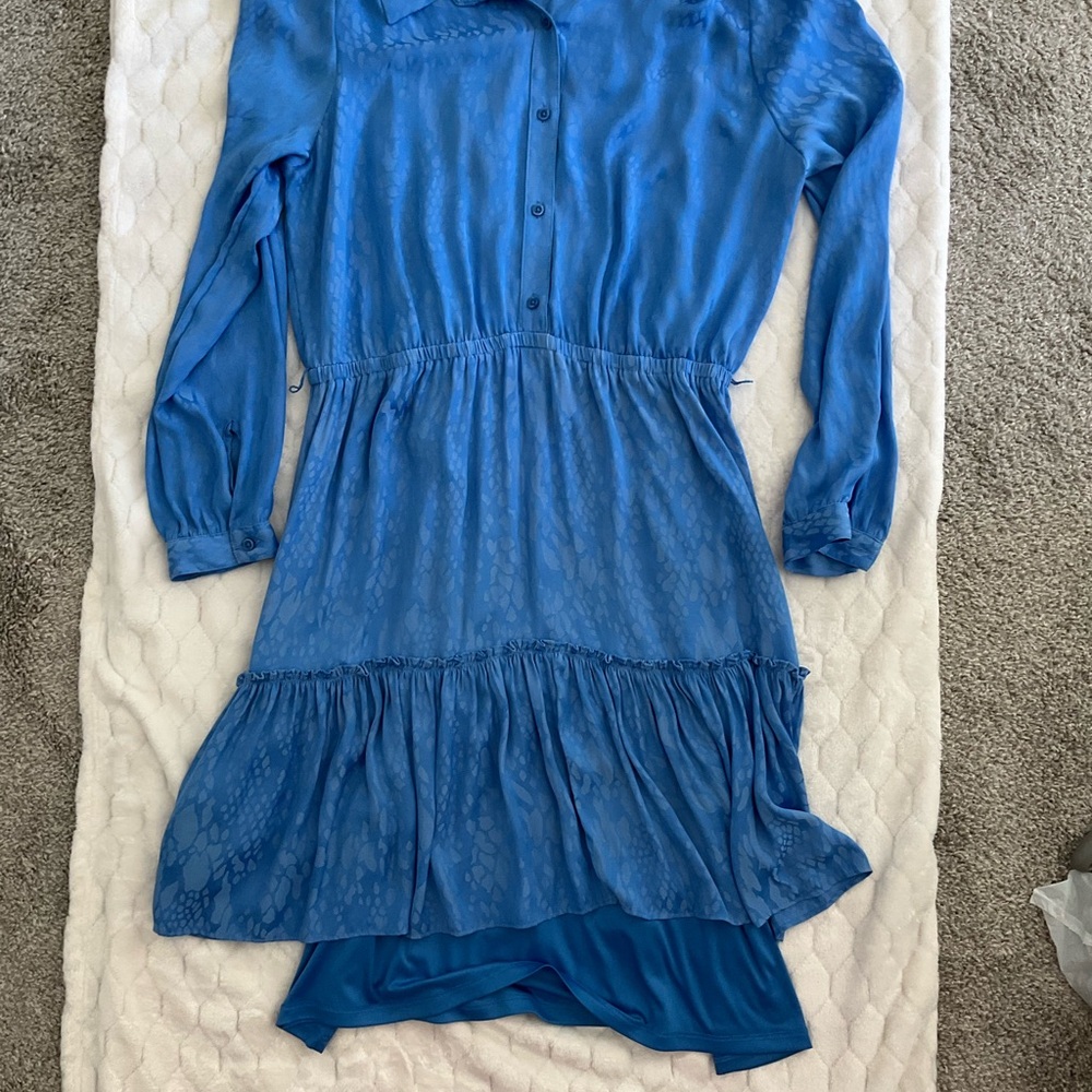 Long Sleeve Blue Abstract Print T-Shirt Button Down Dress Sz Lg Simply Vera Wang - Picture 2 of 6